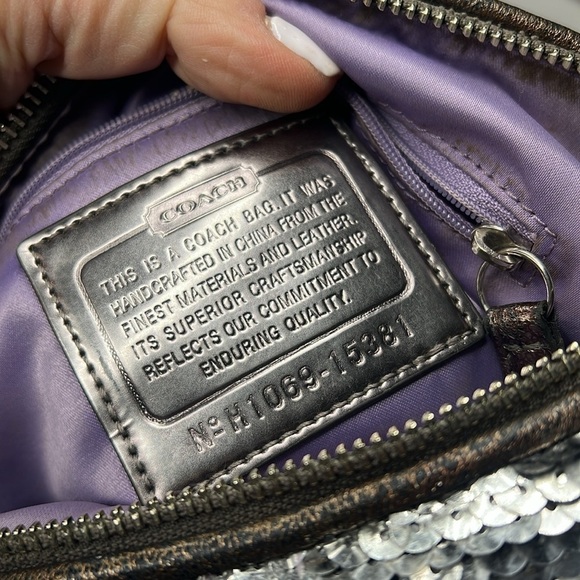 Coach Poppy H-1069 15381 Silver Gray Sequin Shoulder Crossbody Bag - Picture 11 of 16